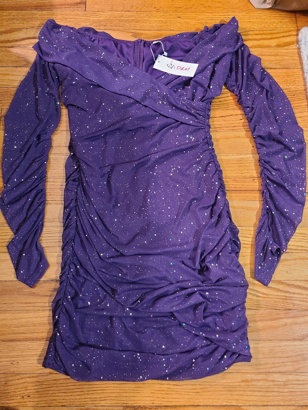 D&M Off The Shoulder Ruched Glitter Dress